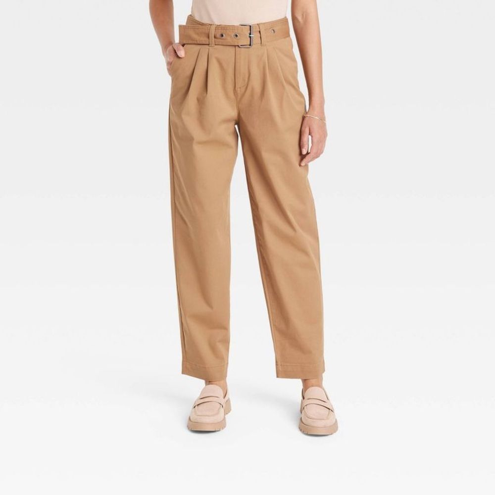 Women's Super High-Rise Tapered Chino Pants - A New Day Brown 0